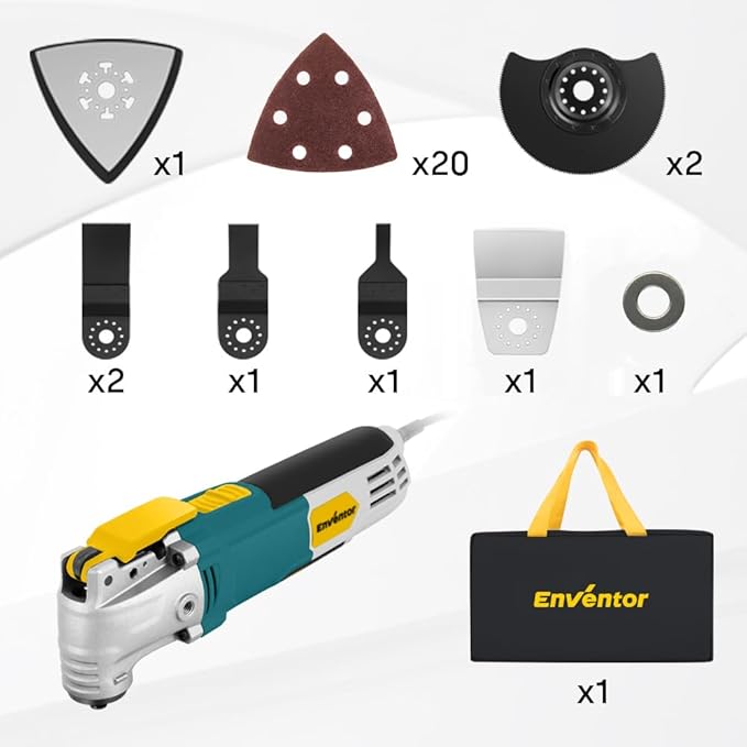 Enventor Multi Tool Saw, 2.5Amp Electric Oscillating Tool Kit Corded with 28pcs Saw Accessories, 6 Variable Speeds, 3° Oscillating Angle Oscillating Saw for Cutting, Scraping, Sanding