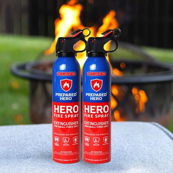 Prepared Hero Fire Spray - Mini Fire Extinguishers for House, Car, Garage - Kitchen Small Fire Extinguisher for Home, Made in USA, 100% Organic - Compact, Portable & Easy to Use, Non-Toxic - 1 Pack