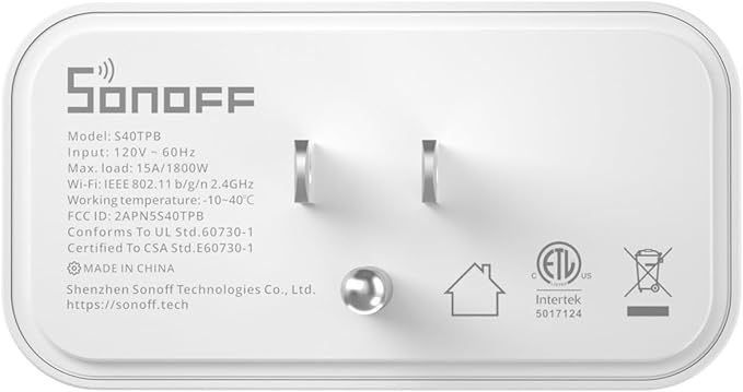 SONOFF S40 WiFi Smart Plug with Energy Monitoring, 15A Smart Outlet Socket ETL Certified, Work with Alexa & Google Home, IFTTT Supporting, 2.4 Ghz WiFi Only (4-Pack)