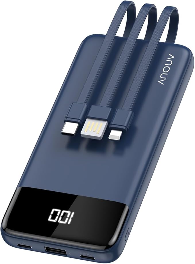 Portable Charger with Built-in Cables 10000mAh Power Bank with Cords, Slim Fast Charging Battery Pack, Travel Essential Portable Charger for iPhone 17/16/15/14/13 Series, Samsung Google Pixel iPad