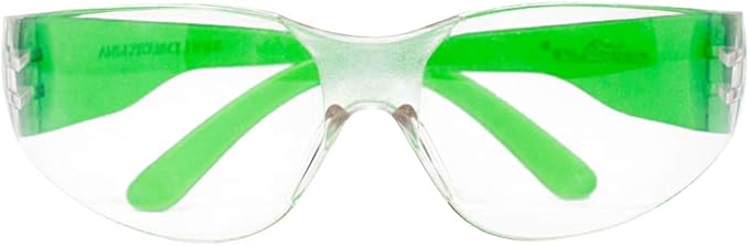 BISON LIFE Protective Safety Glasses, Clear Polycarbonate Impact and Ballistic Resistant Lens - Green Temple (Case of 12 Boxes, 144 Pairs Total)