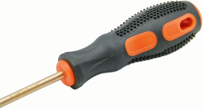 Non-Sparking 3/16 Inch (5mm) Flat Slotted Screwdriver, Beryllium Bronze Copper Non Spark, 3 Inch (75mm) Working Length, 7 inch Total Length, Spark Free Safety, non-magnetic, corrosion-resistant