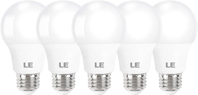 LE LED Light Bulbs 60 Watt Equivalent, 9W 800 Lumens Non-Dimmable, Soft Warm White 2700K, A19 E26 Standard Medium Base, 10000 Hour Lifetime 5 Count (Pack of 1)