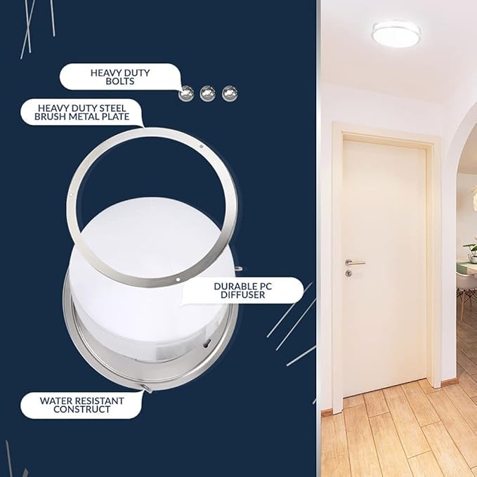 LUNABODE 10" Dimmable LED Flush Mount Ceiling Light | Pack of 2 | (16W (95W Equivalent), 1120lm, 4000K) | Brushed Nickel | ETL | Ceiling Lamp for Kitchen/Hallway/Bathroom/Bedroom - (Natural White)