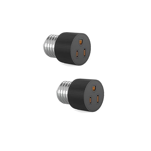 Light Bulb Outlet Socket Adapter, E26/E27 3 Prong Polarized Screw in Outlet to Plug Converter for Porch Patio Garage, Black(2pack)