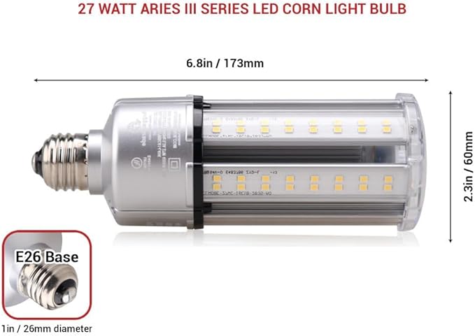 RuggedGrade Aries III Series 27W LED Corn Bulb | 3,646 Lumens | 5000K | E26 Base | Dimmable | Energy Efficient LED Light | DLC 5.1 Premium