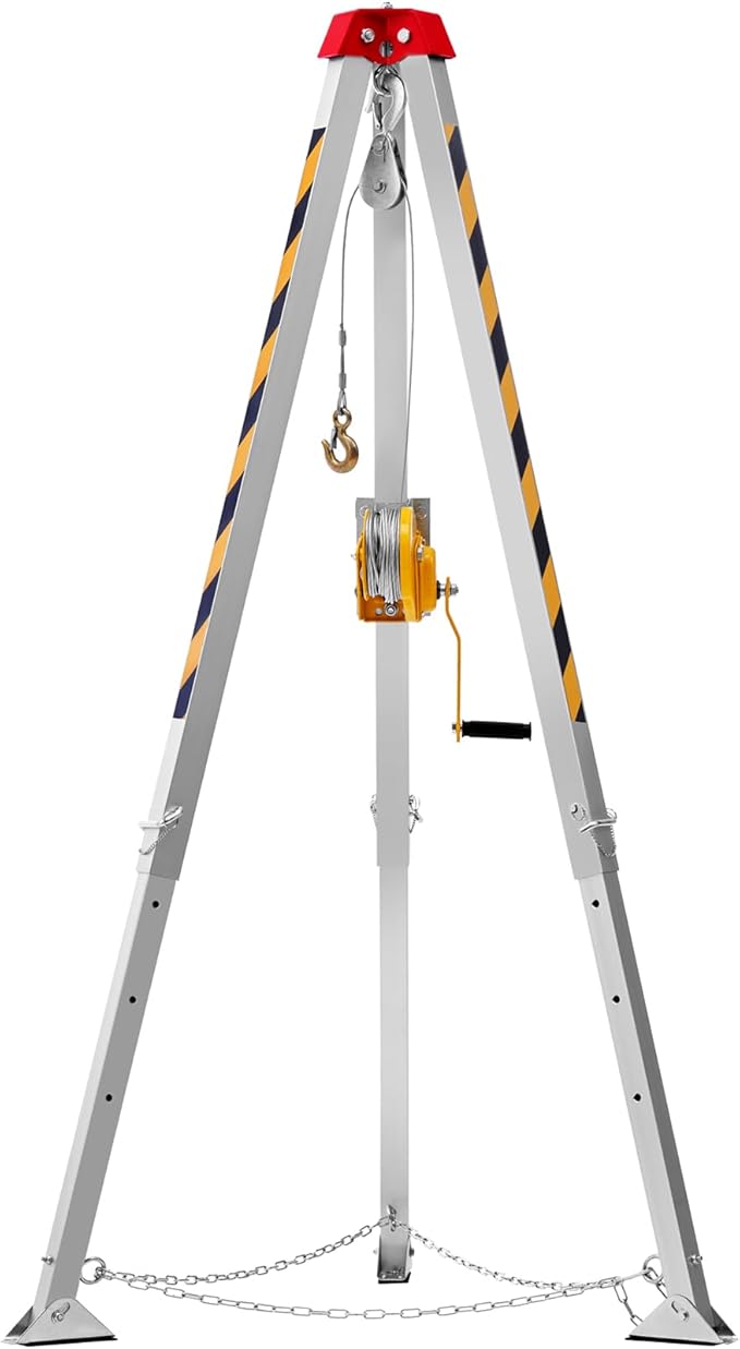 VEVOR Confined Space Tripod Kit, 1200 lbs Winch, Confined Space Tripod 7' Legs Bracket and 98' Cable, Confined Space Rescue Tripod 32.8' Fall Protection, Storage Bag for Traditional Confined Spaces