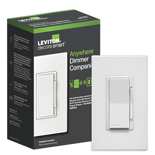 Leviton Decora Smart Dimmer Anywhere Companion, Add Wire-Free 3-Way/4-Way/5-Way On/Off/Dim/Bright Control to Decora Smart Wi-Fi 2nd Gen Dimmers, DAWDC-1RW, White