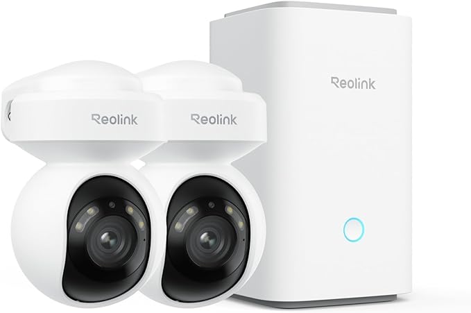REOLINK Outdoor Security Camera System, 5MP PTZ WiFi Cameras with Auto Tracking, Plug-in Power, microSD Card Included, Supports Max.512GB×2 Storage, 24/7 Offline Recording, Home Hub with 2x E1 Outdoor
