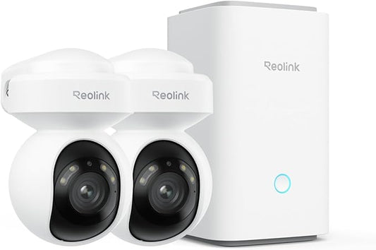 REOLINK Outdoor Security Camera System, 5MP PTZ WiFi Cameras with Auto Tracking, Plug-in Power, microSD Card Included, Supports Max.512GB×2 Storage, 24/7 Offline Recording, Home Hub with 2x E1 Outdoor