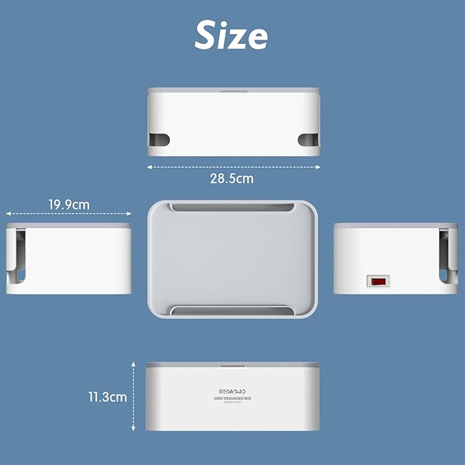 Power Strip with Cable Management Box, Redagod Surge Protector 8 Outlets and 3 USB Ports with Switch Control, 6.6 ft Flat Plug Extension Cord, Organizer Charging Station for Kitchen, Dorm, Office,Home