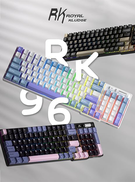 RK ROYAL KLUDGE RK96 RGB Limited Ed, 90% 96 Keys Wireless 3-Mode BT5.0/2.4G/USB-C Hot Swappable Mechanical Keyboard w/Wrist Rest, Volume Control, Software, Massive Battery, RK Pale Green Switch