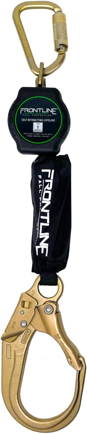 Frontline RPA061R 6' Aramid Web Single Leg SRL with Steel Rebar Hook End | Lightweight, Durable & Compact | Aramid Fiber Webbing Retractable | 310 lbs Capacity | OSHA & ANSI Compliant