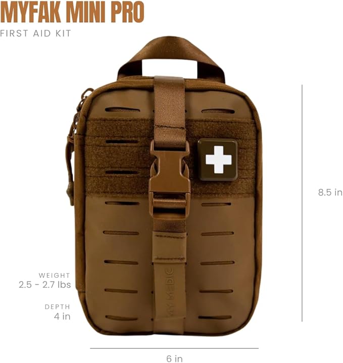 My Medic MyFak Mini Pro First Aid Kit - Small and Lightweight for Camping Hiking and Backpacking - 70 Items IFAK with Tourniquet - HSA/FSA Eligible Great for Travel - Coyote
