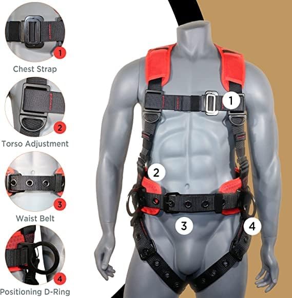 AFP Demon Fall Protection Comfortable Safety Harness (OSHA/ANSI PPE), Harness for Men Construction, Safety Harness Fall Protection Kit