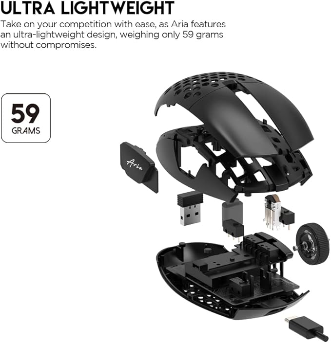 FANTECH ARIA XD7 Wireless Gaming Mouse Pixart 3395 Gaming Sensor 26000 DPI, HUANO Switches, Super Lightweight 59 Grams and Ambidextrous Egg Shape, 3 Mode Connectivity, Black