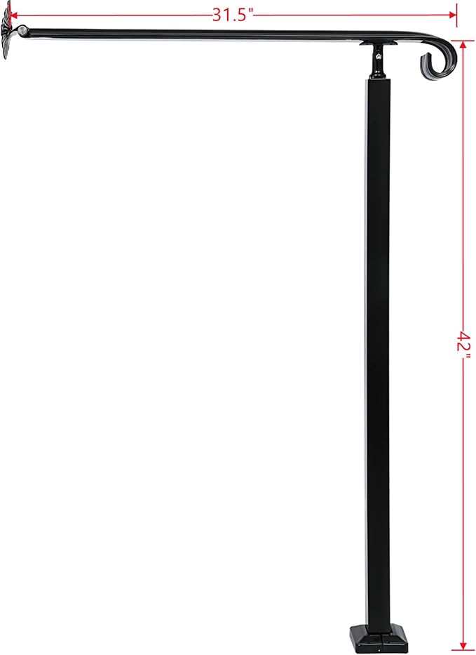 Adjustable Handrail 1-2 Step, Wall&Floor Mounted Wrought Iron Handrails, Handrails for Outdoor Steps, Stair Rail with Installation Kit Hand Rail, Black