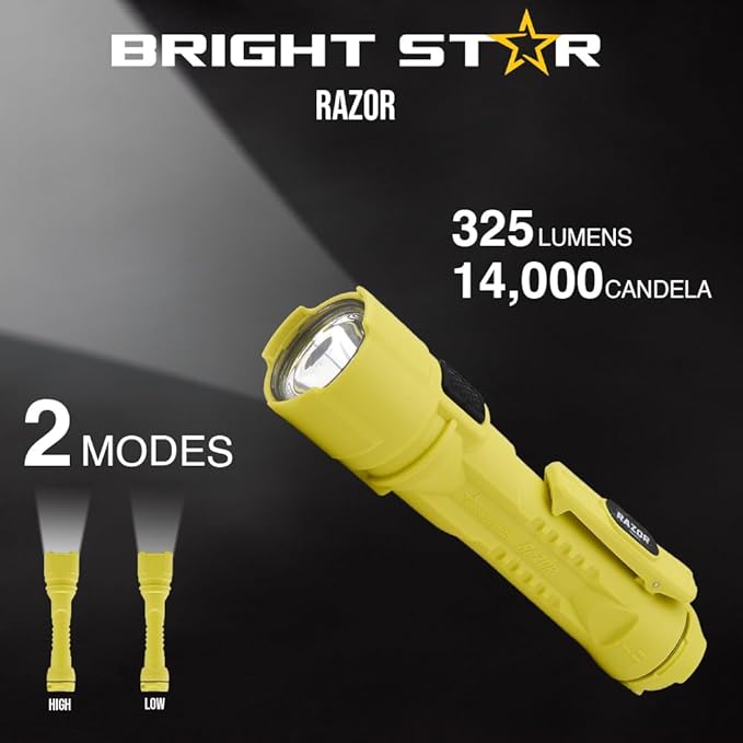 Bright Star Razor LED Flashlight 2-Pack Bundle,Intrinsically Safe, Waterproof, 14,000 Candela, Super Bright Rugged Flashlight for Work,Emergency, Outdoor, Batteries Included, Made in USA!