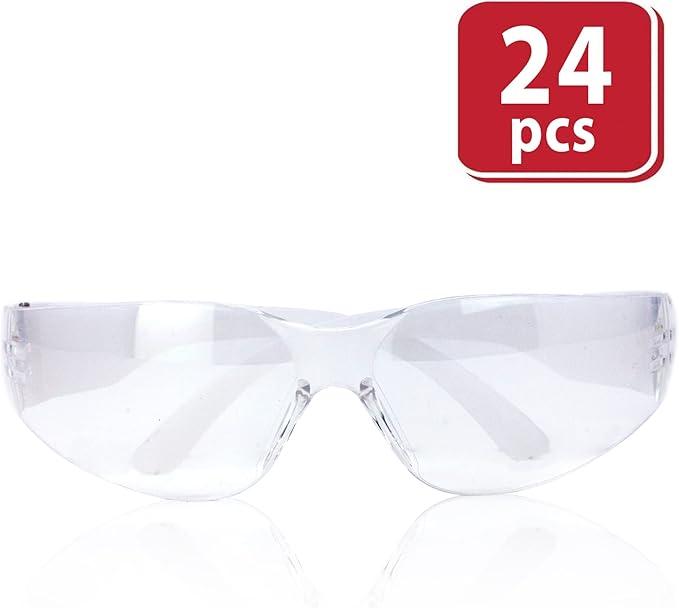 BISON LIFE Clear Lens Clear Temple Safety Glasses | One Size, Adult, Youth, Clear Protective Polycarbonate Lens Clear Temple, Clear, 24 PAIRS