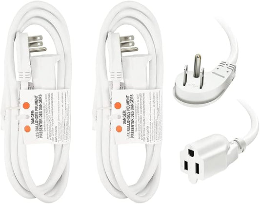 EP 2 Pack 6 Ft Flat Plug Extension Cord, 16 AWG 3 Prong Grounded White Low Profile Extension Cable for Indoor, UL Listed