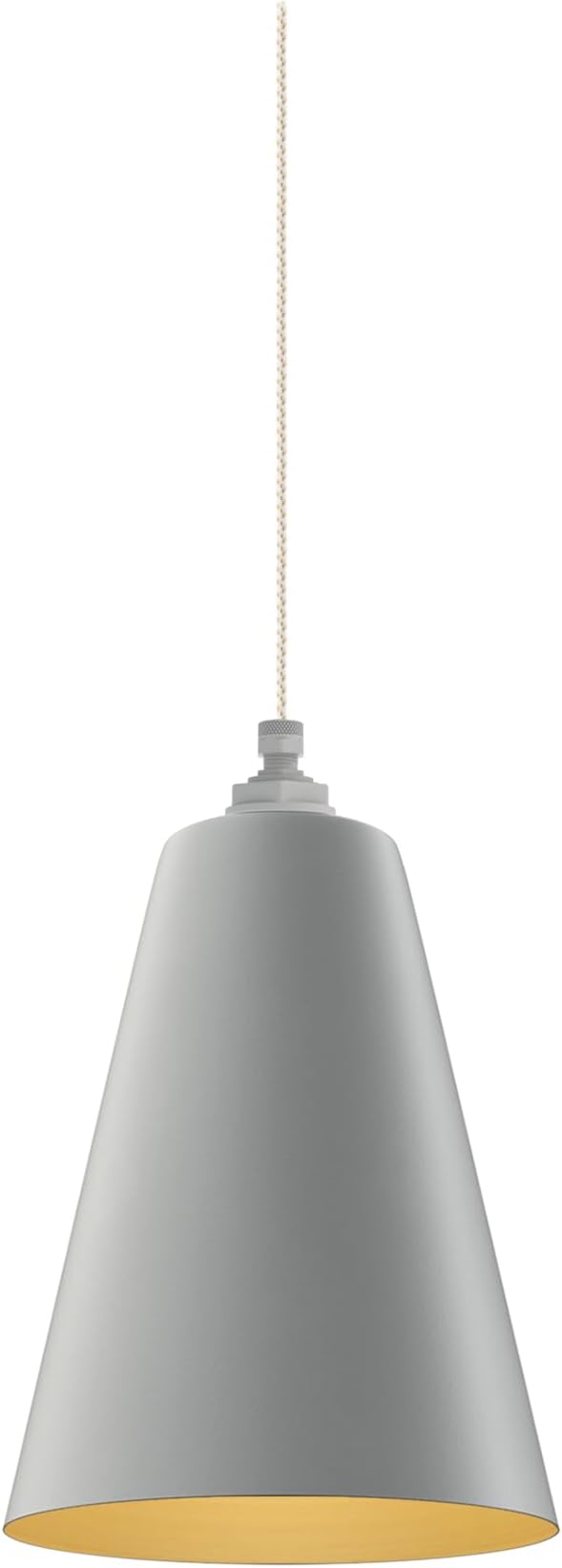 Steel Lighting Co. Laurel Pendant Light | Ceiling Mounted | 8.5 inch Cone Shade | Modern Contemporary Farmhouse Style Made in America | White Gold Cloth Cord | Modern Gray Exterior/Brass Interior