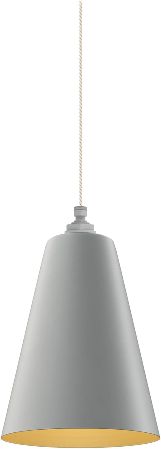 Steel Lighting Co. Laurel Pendant Light | Ceiling Mounted | 8.5 inch Cone Shade | Modern Contemporary Farmhouse Style Made in America | White Gold Cloth Cord | Modern Gray Exterior/Brass Interior