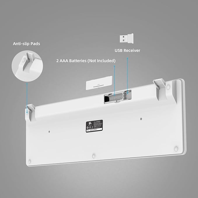 Slim Quiet Wireless Keyboard for Mac and Windows,Durable Flat Keyboard with Full Size Ultra Quiet Low-Profile Flat Keys, 2.4GHz Wireless for Mac,Windows 11/10/8/7/Vista,Microsoft & PC（White