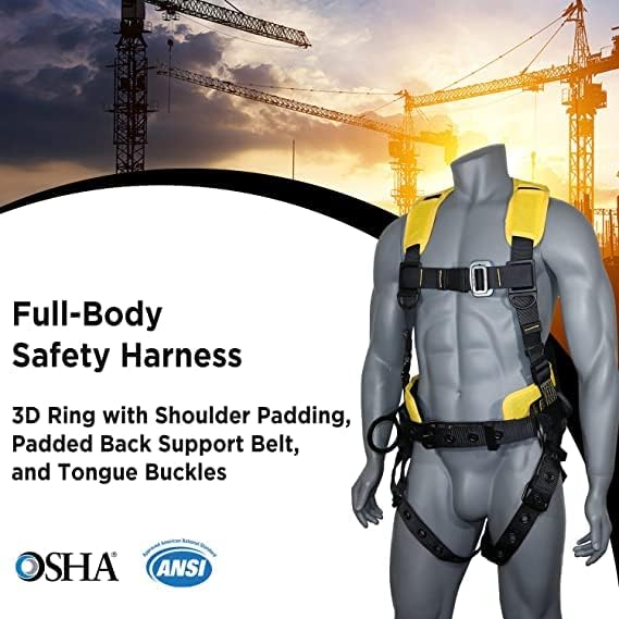 AFP Demon Fall Protection Comfortable Safety Harness (OSHA/ANSI PPE), Harness for Men Construction, Safety Harness Fall Protection Kit