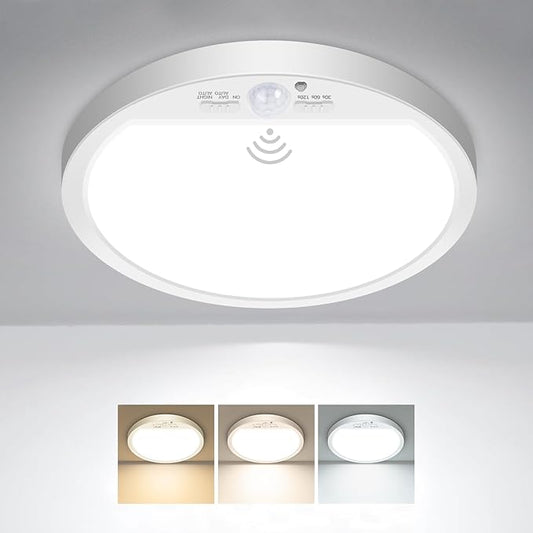 slochi Motion Sensor Light Indoor Wired, 8.7 Inch 3000K/4000K/6500K Closet Lights Motion Sensored, 18W 1800LM Flush Mount Ceiling Light for Hallway Pantry Stairwell Porch, White