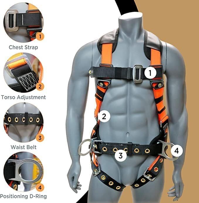 AFP Demon Fall Protection Comfortable Safety Harness (OSHA/ANSI PPE), Harness for Men Construction, Safety Harness Fall Protection Kit
