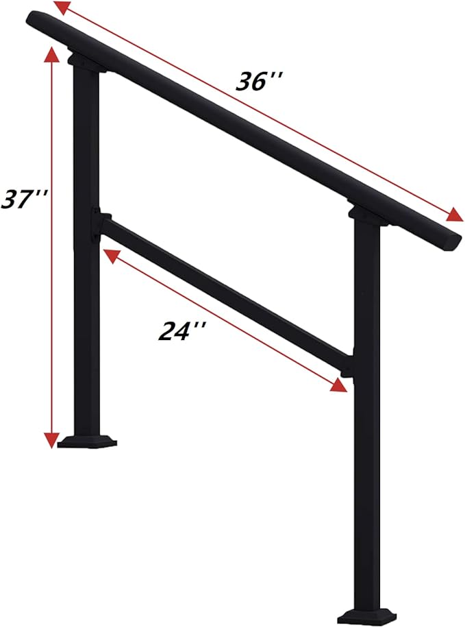 Hand Rails for Outdoor Steps,3 Step Stair Handrail & Indoor Stair Railing Kit，Black Railings for Outdoor Steps and Hand Rails for Seniors for Porch (3 Step)