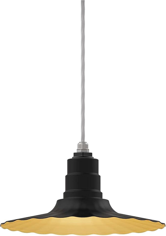 Steel Lighting Co. Eagle Rock Pendant | Ceiling Mounted Light | 16 inch Radial Wave | White Cord | Heavy Duty Steel Retro Farmhouse Style Made in America | Black Exterior/Brass Interior