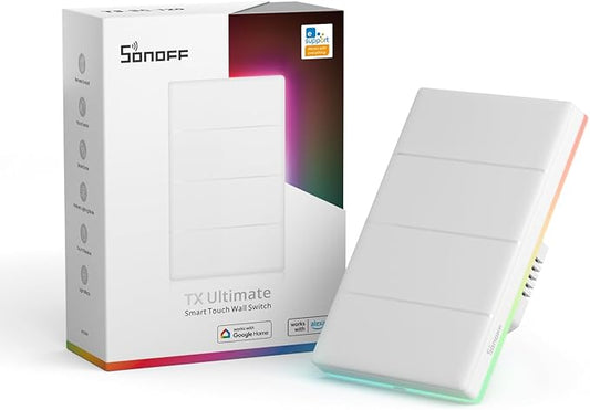 SONOFF Smart Light Switch, 2.4GHz WiFi Interruptor Inteligente, Neutral Wire Required, Voice Control with Alexa and Google Home, Touch Button, Wall Mounting, T5 4 Gang 1 Way