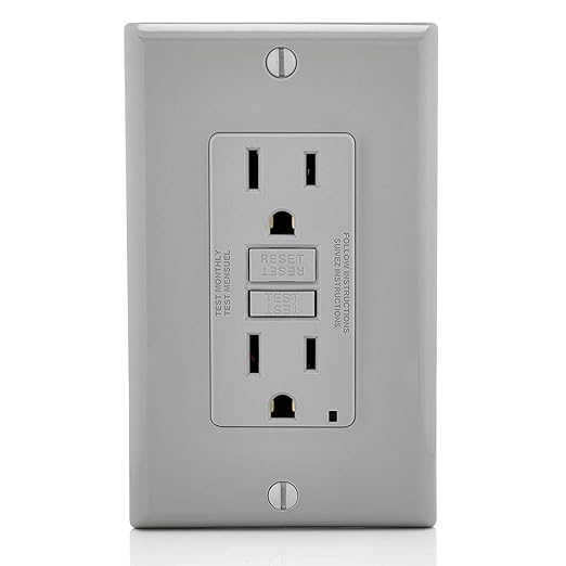 Leviton Outlet, 15 Amp, Self Test, Non Tamper-Resistant with LED Indicator Light, GFNT1-GY, Gray