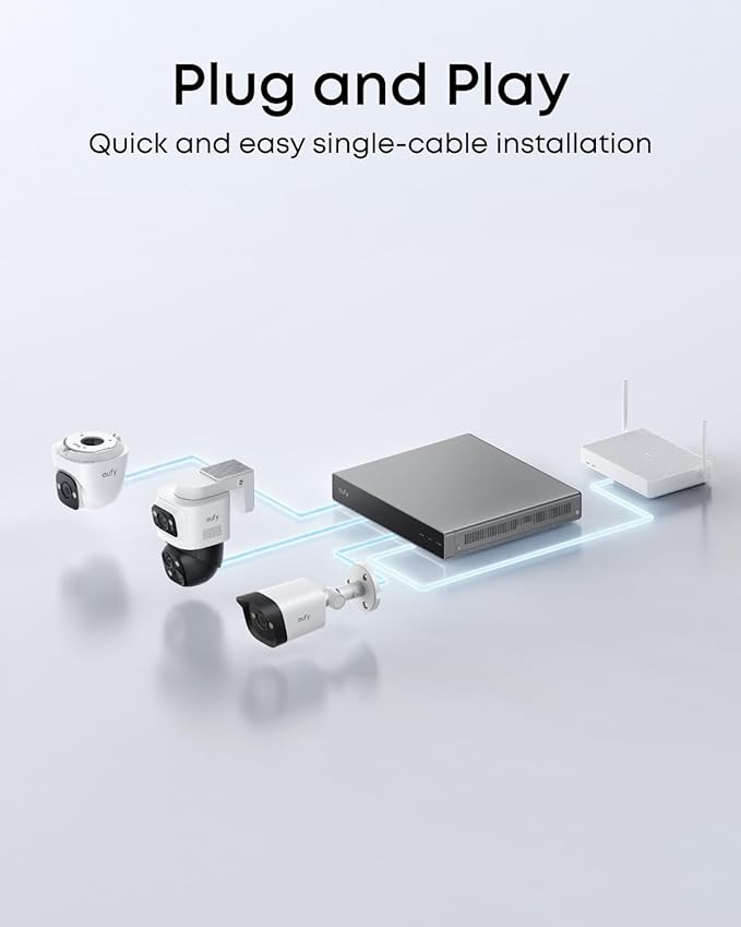 eufy PoE Turret Security Camera E41, NVR Add On Cam, 24/7 Recording, 4K UHD, 122° FOV, F1.6 Color Night Vision, Human/Vehicle/Pet AI Detection, Red and Blue Strobe, Plug and Play