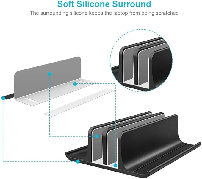 Vaydeer Double Adjustable Vertical Laptop Stand Newly Designed 2 Slots Aluminum Desktop Dual Holder for All MacBook/Chromebook/Surface/Dell/iPad Up to 17.3 Inches - Black