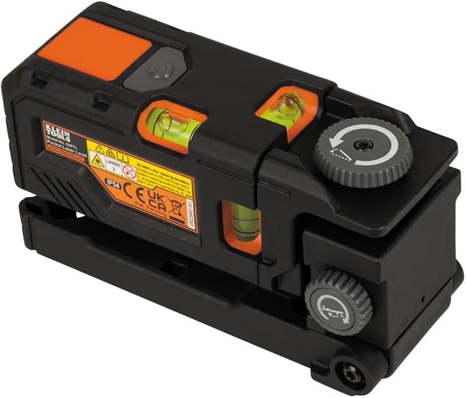 Klein Tools 93PTL Magnetic Pocket Laser Level, Bright Red Leveling and Alignment Tool, 3 Bubble Vials, 360-Degree Wall Attachment, Picture Hanging