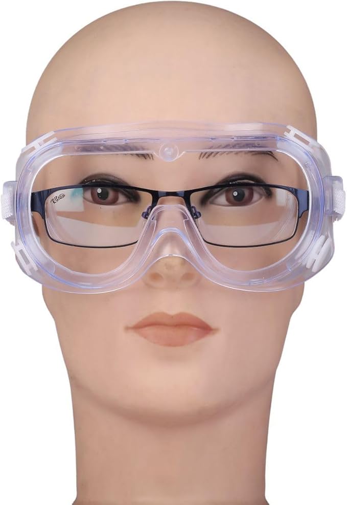 4 Pack Protective Safety Goggle for lab chemistry soft lightweight goggles over prescription glasses Anti-Splash worker construction Eye protection Science Onion Cutting and More White