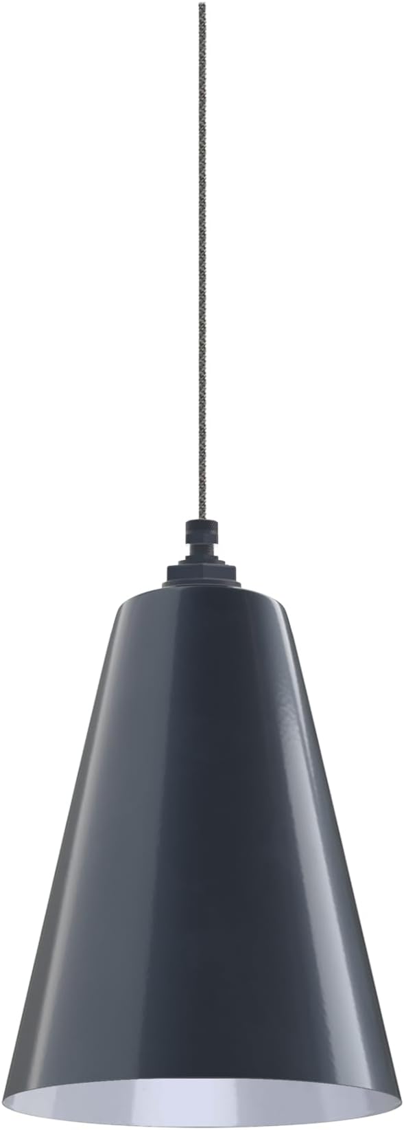 Steel Lighting Co. Laurel Pendant Light | Ceiling Mounted | 8.5 inch Cone Shade | Modern Contemporary Farmhouse Style Made in America | Gray Tweed Cloth Cord | Gray Blue Exterior/White Interior