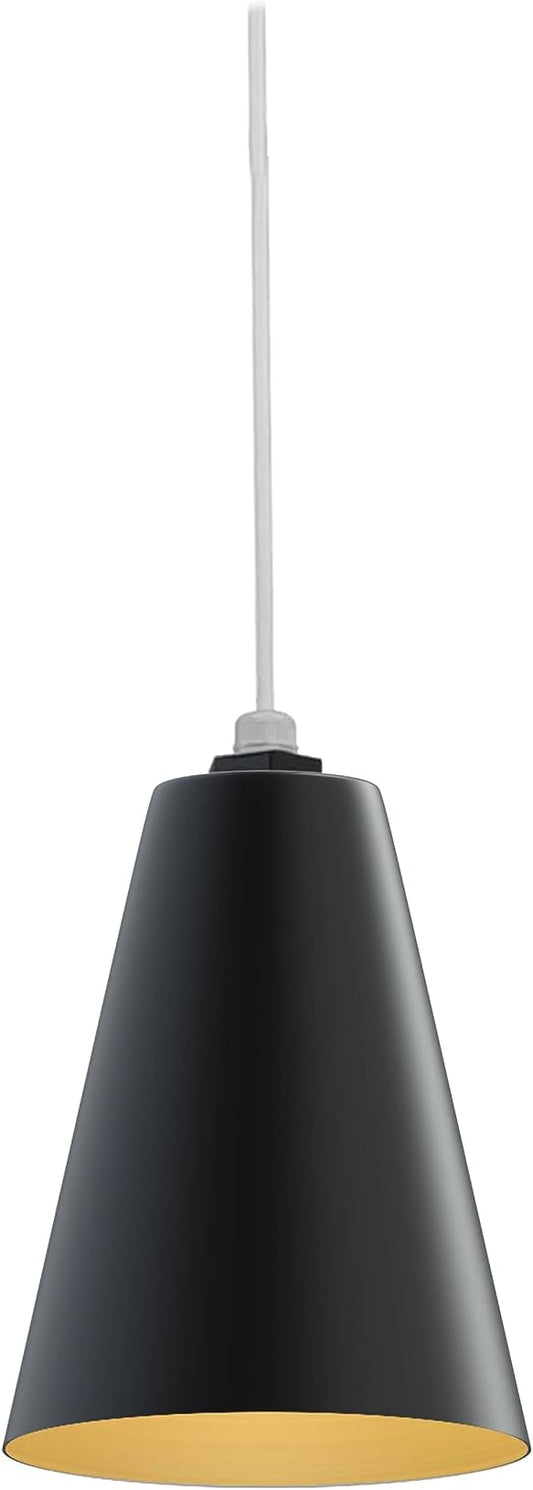 Steel Lighting Co. Laurel Pendant Light | Ceiling Mounted | 8.5 inch Cone Shade | Modern Contemporary Farmhouse Style Made in America | White Cord | Matte Black Exterior/Brass Interior