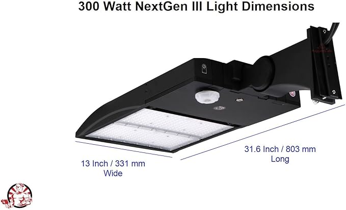 with Motion Sensor - 300 Watt LED NextGen III Shoebox Light - 42,000 Lumen - 5000K Bright White - Slip Fit - Title 24 Compliant - Dusk to Dawn Capable