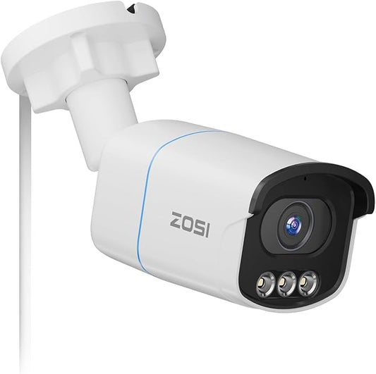 ZOSI C186 5MP 3K Aurora Lux True Color Night Vision PoE IP Security Camera, Smart Person/Vehicle Alerts for Outdoor Indoor Surveillance, Light & Siren Alarms, Two-Way Talk, with Our NVR or PoE Switch