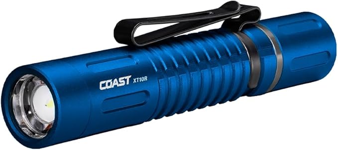 COAST XT10R 280 Lumen USB-C Rechargeable Pocket Flashlight/Penlight with TWIST FOCUS and Two-Way Clip, 3 Bite Caps included, Pocket Size for EDC, Work and Emergencies, BLUE