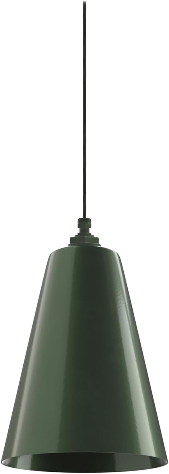 Steel Lighting Co. Laurel Pendant Light | Ceiling Mounted | 8.5 inch Cone Shade | Modern Contemporary Farmhouse Style Made in America | Black Cloth Cord | Hunter Green Exterior/Interior
