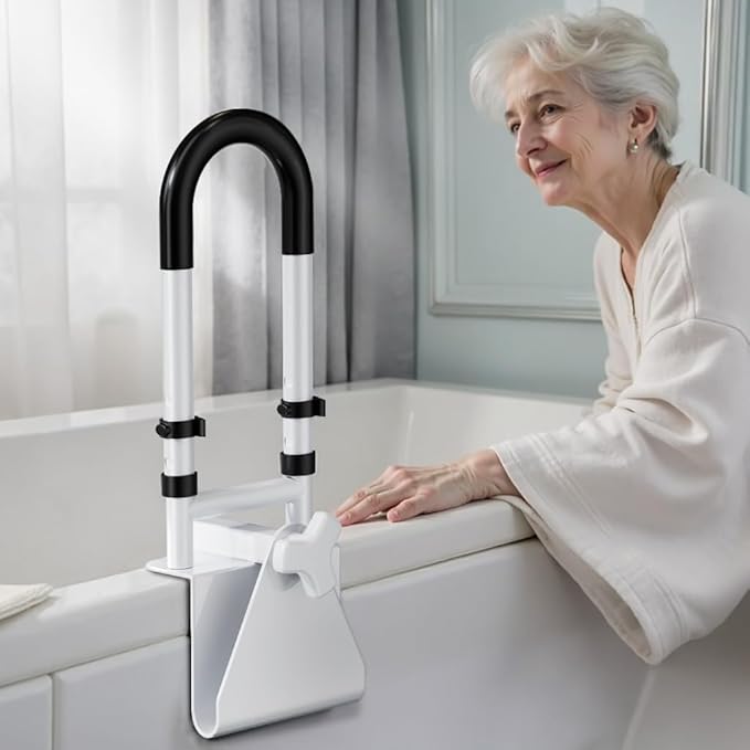 Adjustable Bathtub Safety Rail: Shower Grab Bar Handle for Seniors, Elderly, and Disabled, 14–18 Inch Height Range, Bathroom Safety Bars with Non-Slip Grip, Supports 300 lbs