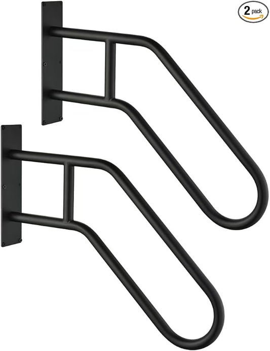 2- Pack Outdoor Handrail for Stairs and Deck - Adjustable Aluminum Stair Railing with Anti-Slip Grip, Heavy Duty Exterior Handrail for Steps, Porch, Elderly Safety -Black