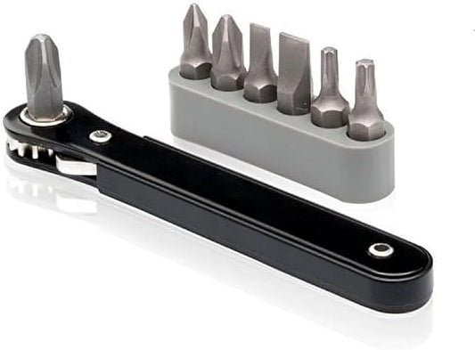 NEIKO 03044A 1/4-Inch Drive Mini Ratchet Screwdriver Set, 8 Pc, Cr-V Steel, Tight Reach, 90 Degree Screwdriver, Low Profile, Close Quarter, Right Angle Offset, Short Phillips, Slotted, Torx Star