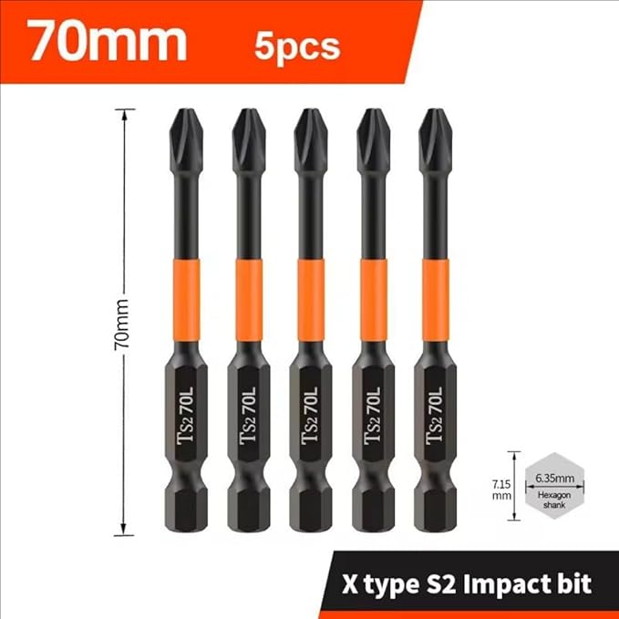 HUHAO Magnetic Drill Bits, 5pcs Non Slip Screwdriver Bit Set with S2 Alloy Steel Material, CNC Tip Magnetic Drill Bit, Fit for Professional Impact Driver Accessories Tool
