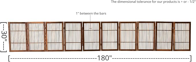 Pet Dog Gate Strong and Durable Freestanding Folding Acacia Hardwood Portable Wooden Fence Indoors or Outdoors by Urnporium (Brown Pet Gate, 10 Panel 30" Tall)