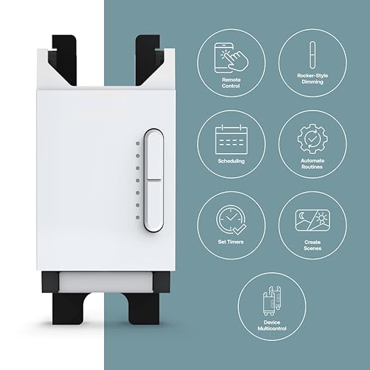 Remote Smart Dimmer by Deako, 3-Way, 4-Way, Multi-Way, Rocker-Style Dimming, 2.4 GHz Wi-Fi, Remote App, Voice Control w/Alexa, Google Home, Neutral Wire and Master Smart Dimmer Required, White